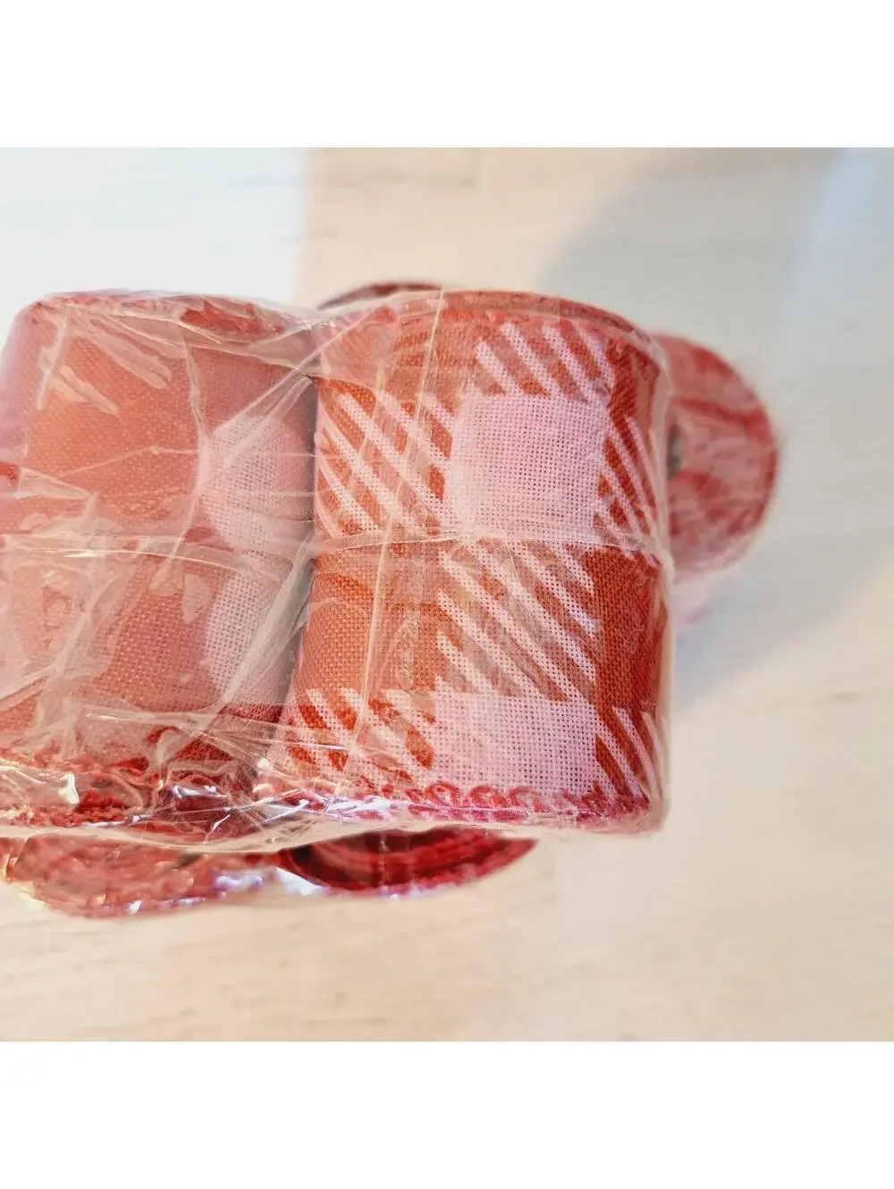 6 Rolls of Wired Valentines Ribbon Plaid & Red Hearts 2.5